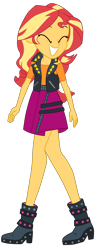 Size: 1448x3728 | Tagged: safe, artist:gmaplay, sunset shimmer, a fine line, equestria girls, g4, my little pony equestria girls: better together, ^^, belt, big smile, boots, clothes, cute, cutie mark on clothes, eyes closed, geode of empathy, jewelry, leather, leather boots, leather vest, magical geodes, necklace, shimmerbetes, shirt, shoes, shoulderless, shoulderless shirt, simple background, skirt, smiling, solo, spikes, studs, teeth, transparent background, vest, walking