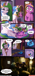 Size: 3541x7607 | Tagged: safe, artist:angusdra, artist:lummh, princess cadance, princess celestia, prismia, alicorn, pony, unicorn, comic:the princess of love, g4, absurd resolution, bed, comic, crown, crying, female, horn, hug, ice, jewelry, mare, necklace, pendant, peytral, regalia, snow, speech bubble, teen princess cadance, thought bubble, toy, winghug, wings, younger