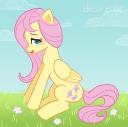 Size: 480x476 | Tagged: safe, artist:desire0884, fluttershy, pegasus, pony, g4, female, mare, outdoors, sitting, solo