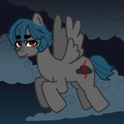 Size: 4000x4000 | Tagged: safe, artist:desire0884, oc, oc only, oc:thunderstrike, pegasus, pony, cloud, flying, looking at you, male, outdoors, pegasus oc, sky, spread wings, stallion, tail, wings