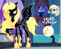 Size: 1280x1026 | Tagged: safe, artist:vi45, derpy hooves, nightmare moon, oc, alicorn, pony, g4, female, fusion, fusion:derpy hooves, fusion:nightmare moon, mare