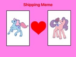 Size: 1024x768 | Tagged: safe, artist:ilovemylittleponygenerations, edit, ivy, morning glory (g2), earth pony, pony, g2, duo, female, heart, ivyglory, lesbian, mare, meme, pink background, red text, ship:ivyglory, shipping, simple background