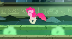 Size: 782x430 | Tagged: safe, screencap, pinkie pie, daring done?, g4, solo, temple