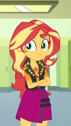 Size: 1696x3010 | Tagged: safe, artist:gmaplay, sunset shimmer, equestria girls, equestria girls specials, g4, my little pony equestria girls: holidays unwrapped, cell wallpaper, clothes, cute, cutie mark on clothes, shimmerbetes, skirt, solo, sunset shimmer day, wallpaper