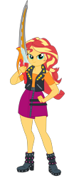 Size: 2300x5511 | Tagged: safe, artist:gmaplay, sunset shimmer, human, equestria girls, g4, boots, clothes, kamen rider ryuki, shoes, simple background, solo, sword, transparent background, weapon