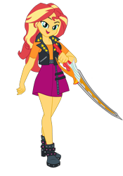 Size: 2437x3480 | Tagged: safe, artist:gmaplay, sunset shimmer, human, equestria girls, g4, boots, clothes, kamen rider ryuki, shoes, simple background, solo, sword, transparent background, weapon