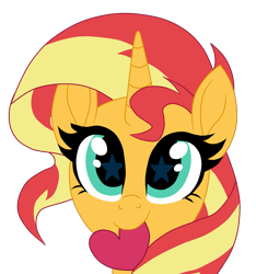 Size: 2245x2400 | Tagged: safe, artist:gmaplay, sunset shimmer, pony, unicorn, g4, cute, heart, horn, looking at you, mouth hold, shimmerbetes, simple background, solo, starry eyes, sunset shimmer day, transparent background, weapons-grade cute, wingding eyes