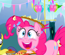 Size: 652x549 | Tagged: safe, screencap, pinkie pie, earth pony, pony, g4, secrets and pies, cropped, outdoors, solo focus