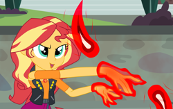 Size: 3300x2070 | Tagged: safe, artist:gmaplay, sunset shimmer, equestria girls, g4, my little pony equestria girls: better together, magic, magic aura, outdoors, solo, sunset shimmer day