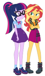 Size: 2914x4900 | Tagged: safe, artist:gmaplay, sci-twi, sunset shimmer, twilight sparkle, equestria girls, equestria girls specials, g4, my little pony equestria girls: better together, my little pony equestria girls: rollercoaster of friendship, duo, duo female, female, simple background, sunset shimmer day, transparent background