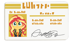 Size: 3490x1956 | Tagged: safe, artist:gmaplay, sunset shimmer, equestria girls, g4, my little pony equestria girls: better together, cute, id card, license, shimmerbetes, simple background, solo, sunset shimmer day, transparent background