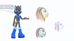 Size: 3840x2160 | Tagged: safe, artist:star153, ocellus, pharynx, thorax, oc, changeling, snake, wolf, anthro, g4, ask, boots, clothes, gloves, hair, long gloves, question, shapeshifter, shapeshifting, shoes, simple background, sonic oc, sonic the hedgehog (series), white background