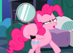 Size: 800x584 | Tagged: safe, pinkie pie, earth pony, pony, g4, the maud couple, indoors, magnifying glass