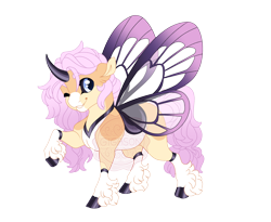 Size: 4400x3600 | Tagged: safe, artist:gigason, oc, oc only, oc:pellionella, changepony, hybrid, g4, adoptable, black hooves, black sclera, blue eyes, body markings, butterfly wings, carapace, cloven hooves, coat markings, colored, colored belly, colored eyebrows, colored hooves, colored horn, colored pinnae, colored sclera, colored wings, curved horn, eye clipping through hair, eyebrows, eyebrows visible through hair, facial markings, fetlock tuft, flat colors, floppy ears, girly, hooves, horn, hybrid oc, insect wings, interspecies offspring, leg markings, long mane, long mane male, long tail, looking back, magical lesbian spawn, male, male oc, mealy mouth (coat marking), obtrusive watermark, offspring, one eye closed, pale belly, parent:lily lace, parent:oc:gummny glow, parent:oc:gummy glow, parents:canon x oc, purple mane, purple tail, purple wings, raised hoof, shiny hooves, shiny horn, short, simple background, smiling, snip (coat marking), socks (coat markings), solo, spread wings, stallion, stallion oc, standing on three hooves, tail, three quarter view, tied mane, tied tail, transparent background, transparent wings, unshorn fetlocks, wall of tags, watermark, white belly, wings, wink, yellow body, yellow coat