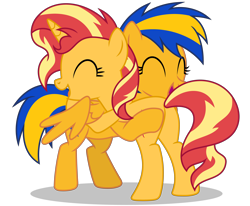 Size: 5944x4890 | Tagged: safe, artist:creedyboy124, sunset shimmer, oc, oc:flare spark, pegasus, pony, unicorn, g4, canon x oc, cute, duo, duo female, eyes closed, female, horn, hug, lesbian, mare, pegasus oc, shimmerbetes, ship:flareset, shipping, simple background, transparent background