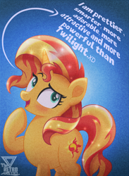 Size: 1994x2719 | Tagged: safe, artist:theretroart88, sunset shimmer, pony, unicorn, g4, cute, dialogue, female, horn, mare, shimmerbetes, solo, sunset shimmer day, text