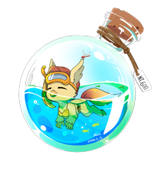 Size: 2362x2477 | Tagged: safe, artist:拉拉, oc, oc only, oc:gill, hippogriff, bottle, bubble, clothes, goggles, partially submerged, simple background, snorkel, solo, swimming, swimsuit, transparent background, underwater, water