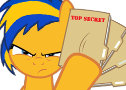 Size: 1012x721 | Tagged: safe, artist:mlpfan3991, oc, oc only, oc:flare spark, pegasus, g4, female, folder, frown, looking at you, narrowed eyes, simple background, solo, top secret, transparent background