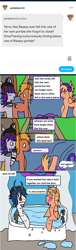 Size: 1117x3660 | Tagged: safe, artist:ask-luciavampire, oc, oc only, oc:drive, oc:oliver sweeper, oc:rasazy misao, oc:terra, earth pony, pegasus, pony, tumblr:ask-mycrazyroomates, ask, bathing together, bathtub, tumblr