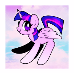 Size: 1250x1250 | Tagged: safe, artist:vivian reed, twilight sparkle, alicorn, pony, g4, blush lines, blushing, cute, female, looking at you, mare, no pupils, outdoors, passepartout, sky background, smiling, smiling at you, solo, twiabetes, twilight sparkle (alicorn)