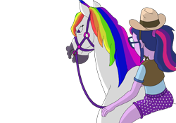 Size: 2388x1668 | Tagged: safe, artist:kaigirly, sci-twi, twilight sparkle, horse, equestria girls, g4, cowboy hat, cowgirl, hailey's on it!, hat, horsebackriding, simple background, transparent background