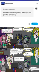 Size: 1173x2165 | Tagged: safe, artist:ask-luciavampire, oc, dracony, dragon, earth pony, hybrid, pegasus, pony, undead, unicorn, vampire, vampony, ask, candy, food, horn, night, tumblr, video game