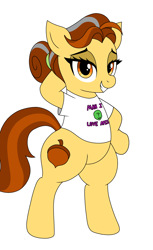 Size: 1220x2000 | Tagged: safe, artist:vomitvomiting, butternut, pony, g4, bipedal, clothes, drawthread, female, looking at you, mare, requested art, simple background, solo, that pony sure does love humans, white background