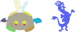 Size: 832x364 | Tagged: safe, artist:lonstecation, discord, draconequus, g4, app, discord (program), eye, eyes, horns, limbs, namesake, palette swap, pun, recolor, shrug, shrugging, simple background, solo, transparent background, visual pun, wings