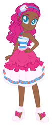 Size: 1000x2232 | Tagged: safe, artist:emmakkkkk, artist:mint-light, pinkie pie, human, g4, alternate hairstyle, bare shoulders, base used, blue eyes, choker, clothes, cute, dark skin, diapinkes, dress, female, gala dress, hat, high heels, humanized, shoes, simple background, sleeveless, solo, white background