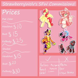 Size: 3000x3000 | Tagged: safe, artist:strawberrywolv, advertisement, advertising, commission, commission info, commission open, price list, price sheet, prices