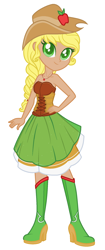 Size: 936x2224 | Tagged: safe, artist:emmakkkkk, artist:mint-light, applejack, human, g4, alternate hairstyle, applejack's hat, bare shoulders, base used, boots, clothes, corset, cowboy hat, cute, dress, female, gala dress, green eyes, hat, high heel boots, humanized, jackabetes, jewelry, necklace, shoes, simple background, sleeveless, solo, strapless, white background