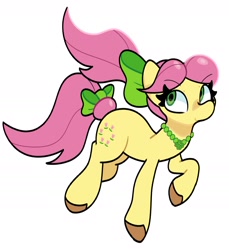 Size: 1624x1776 | Tagged: safe, artist:kindakismet, posey bloom, earth pony, pony, g5, bow, hair bow, jewelry, necklace, simple background, smiling, solo, tail, tail bow, white background