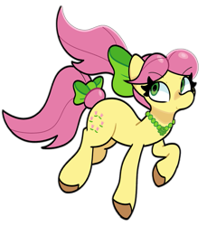 Size: 823x900 | Tagged: safe, alternate version, artist:kindakismet, posey bloom, earth pony, pony, g5, bow, hair bow, jewelry, necklace, simple background, smiling, solo, tail, tail bow, transparent background