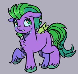 Size: 650x620 | Tagged: safe, artist:kreeeeeez, spike, pegasus, pony, g4, colt, crying, foal, gray background, male, ponified, ponified spike, simple background, solo, species swap