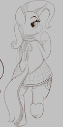 Size: 448x905 | Tagged: safe, artist:xppp1n, trixie, pony, unicorn, g4, backless, blushing, clothes, female, horn, looking back, mare, open-back sweater, raised hoof, raised leg, sketch, sleeveless sweater, solo, sweater, virgin killer sweater