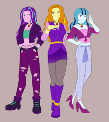 Size: 3689x4158 | Tagged: safe, artist:elioo, adagio dazzle, aria blaze, sonata dusk, human, rainbow rocks 10th anniversary, equestria girls, g4, alternate hairstyle, clothes, female, high heels, redesign, shoes, simple background, the dazzlings, torn clothes, trio, trio female