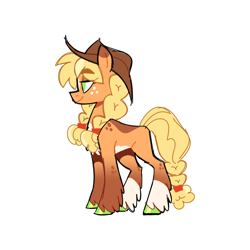 Size: 2048x2048 | Tagged: safe, artist:3ggmilky, part of a set, applejack, earth pony, pony, g4, alternate design, alternate hairstyle, alternate tailstyle, applejack's hat, blaze (coat marking), blonde mane, blonde tail, braid, braided pigtails, braided tail, chest fluff, coat markings, colored, colored belly, colored eartips, colored hooves, colored sketch, concave belly, countershading, cowboy hat, eyebrows, eyebrows visible through hair, eyelashes, facial markings, female, flat colors, freckles, gradient hooves, green eyes, green hooves, hair tie, hat, hooves, leg fluff, leg freckles, lidded eyes, long mane, long tail, mare, missing cutie mark, no catchlights, no pupils, orange coat, pale belly, pigtails, profile, shiny hooves, signature, simple background, sketch, smiling, solo, standing, stetson, tail, tail tie, thick eyebrows, tied mane, tied tail, two toned ears, unshorn fetlocks, white background, white belly