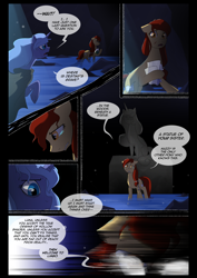 Size: 1240x1754 | Tagged: safe, artist:lunarcakez, princess luna, oc, oc:scarlett rain, earth pony, pony, comic:the origins of hollow shades, g4, comic, female, mare, s1 luna, water