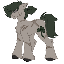 Size: 1000x1000 | Tagged: safe, artist:kazmuun, oc, oc only, earth pony, pony, bags under eyes, battle scarred, black hooves, body fluff, body scar, butt fluff, cheek fluff, chest fluff, chin fluff, colored, colored eyebrows, colored hooves, colored lineart, commission, ear piercing, earring, eyebrows, eyebrows visible through hair, facial scar, flat colors, fluffy, frown, gray eyes, green mane, green tail, hair tie, hock fluff, hooves, jewelry, leg fluff, leg scar, looking back, male, male oc, narrowed eyes, piercing, ponytail, profile, scar, signature, simple background, solo, stallion, stallion oc, tail, tan coat, tied mane, torn ear, transparent background, unshorn fetlocks