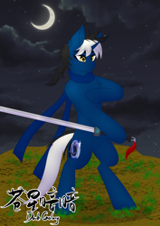 Size: 2480x3508 | Tagged: safe, artist:dark galaxy, oc, oc:dark galaxy, pony, unicorn, bipedal, high res, hoof hold, horn, male, outdoors, sword, unicorn oc, weapon