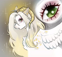 Size: 4096x3806 | Tagged: safe, artist:opalacorn, oc, oc only, pegasus, pony, female, horns, looking at you, mare, solo, sparkles, spread wings, wings