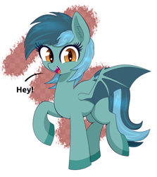 Size: 3309x3708 | Tagged: safe, artist:scandianon, oc, oc only, oc:dusky, bat pony, pony, female, looking at you, mare, raised hoof, smiling, smiling at you, solo, spread wings, wings