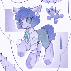 Size: 1500x1500 | Tagged: safe, artist:seed3y, oc, oc only, oc:sinister seam, doll pony, original species, plush pony, clothes, cloven hooves, damaged, doll, ear fluff, looking at you, needle, patch, plushie, short tail, solo, stitches, string, tail