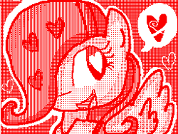 Size: 256x192 | Tagged: safe, artist:saturn, fluttershy, pegasus, pony, g4, cute, digital art, female, flipnote studio, heart, limited palette, mare, open mouth, open smile, pixel art, red background, simple background, smiling, solo