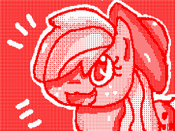 Size: 256x192 | Tagged: safe, artist:saturn, applejack, earth pony, pony, g4, cute, digital art, female, flipnote studio, limited palette, mare, pixel art, red background, simple background, solo