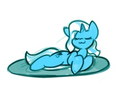 Size: 1051x755 | Tagged: safe, artist:zutcha, trixie, pony, unicorn, g4, cute, diatrixes, eyes closed, female, horn, lying down, mare, on side, simple background, sketch, smiling, solo, white background