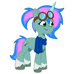 Size: 1200x1200 | Tagged: safe, artist:prixy05, oc, oc only, oc:crystal blade, pony, unicorn, g5, my little pony: tell your tale, clothes, coat markings, commission, commissioner:domsmad, concave belly, female, goggles, horn, mare, scarf, simple background, socks (coat markings), solo, transparent background, vector