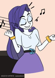 Size: 750x1061 | Tagged: safe, artist:xuanzansheren, rarity, equestria girls, g4, dancing, eyes closed, happy, music notes, smiling, solo, vibing