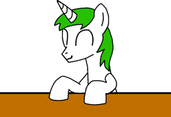 Size: 960x656 | Tagged: safe, artist:lonstecation, oc, oc only, oc:lonstecation, pony, unicorn, g4, cute, eyes closed, happy, horn, male, png, simple background, smiling, solo, stallion, table, transparent background