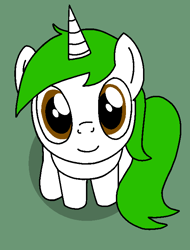 Size: 546x720 | Tagged: safe, artist:lonstecation, oc, oc only, oc:lonstecation, pony, unicorn, g4, cute, green background, horn, looking at camera, looking up, male, shadow, simple background, sitting, smiling, solo, stallion